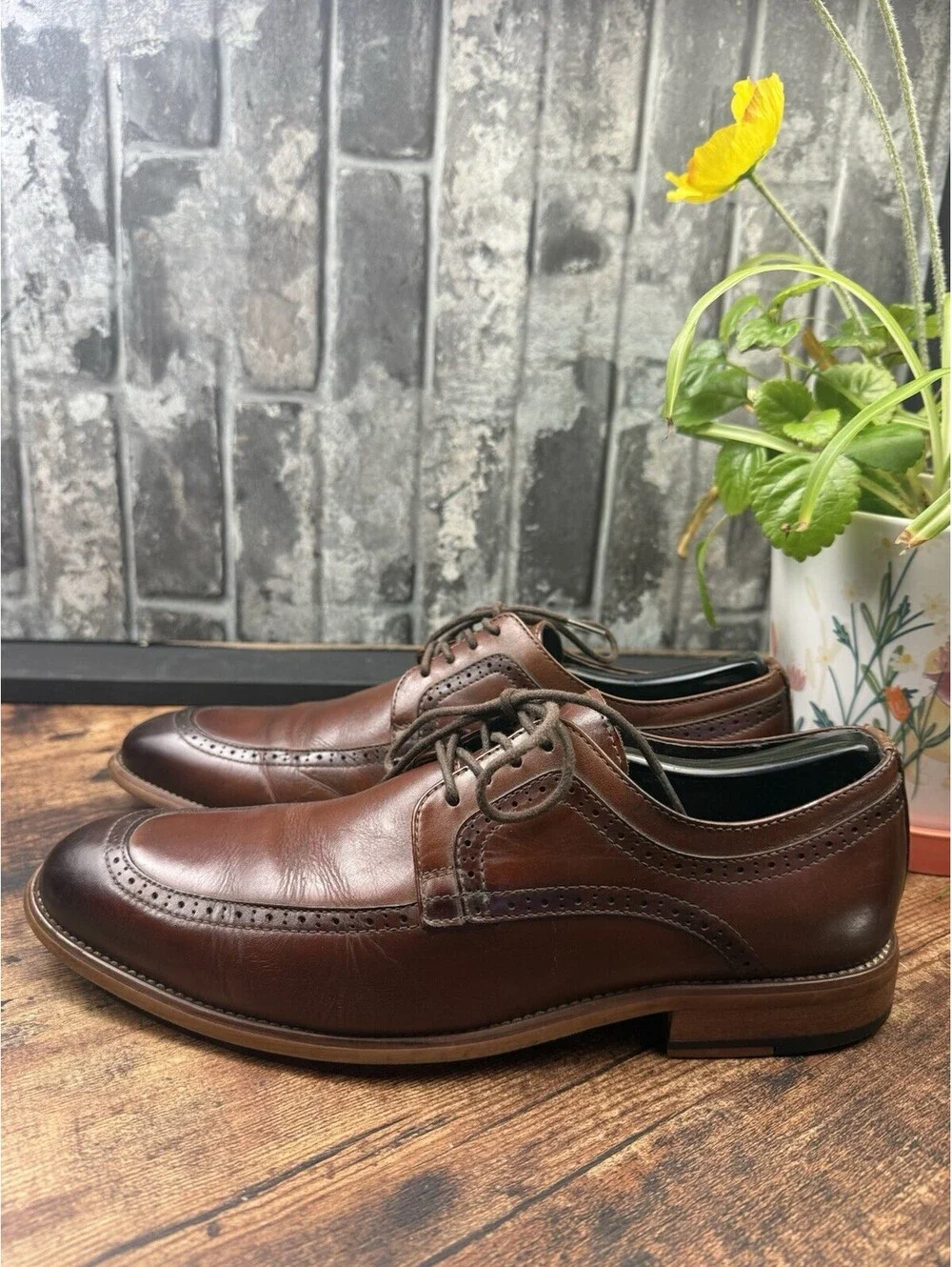 Stacy Adams Men's Brown Leather Lace-Up Oxford Dress Shoes Comfort US 10 M